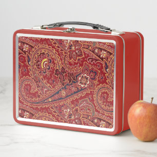 Red, Blue, Yellow and White Vintage Paisley Floral Metal Lunch Box