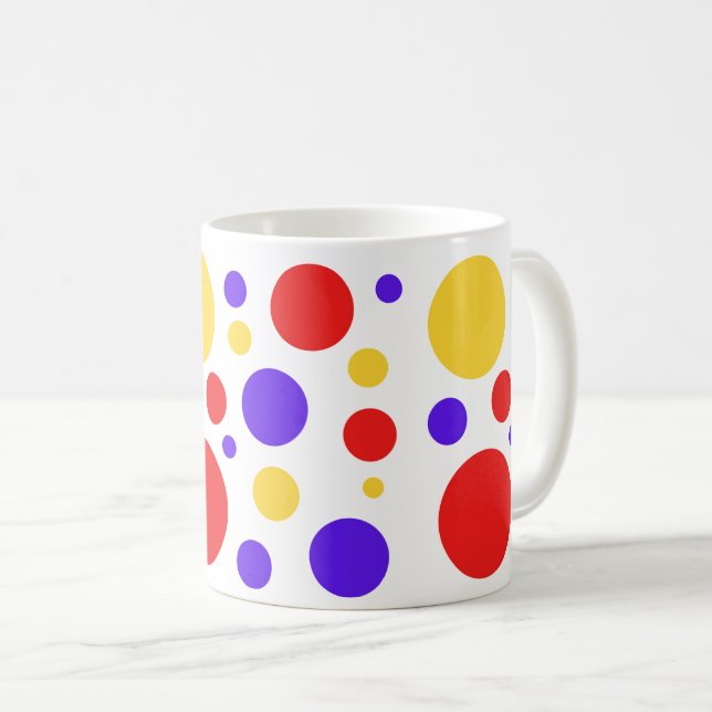 Red Blue Yellow Circles Dots Coffee Mug (Front Right)