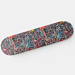 Red Blue Yellow Graffiti Skateboard