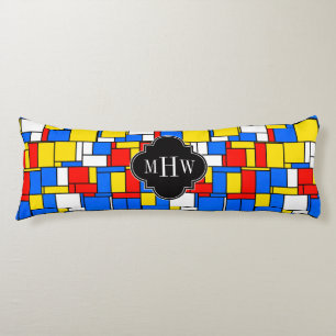 Red Blue Yellow Mondrian Blk Quatrefoil 3 Monogram Body Cushion
