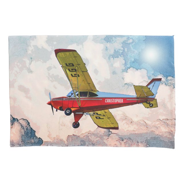 Red Blue Yellow Personal Aircraft With Your Name  Pillowcase (Front)