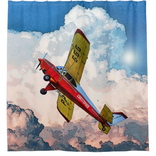 Red Blue Yellow Personal Aircraft With Your Name Shower Curtain (Front)