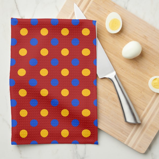 Red Blue Yellow Polka Dots Design  Tea Towel (Quarter Fold)