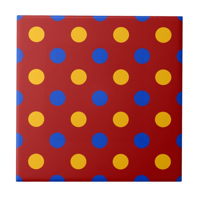Red Blue Yellow Polka Dots Design  Tile (Front)