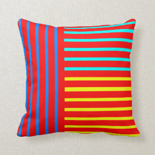 Red Blue Yellow Stripe Throw Pillow