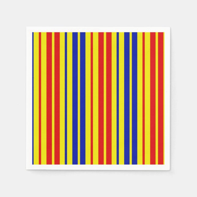 Red Blue Yellow Stripes Pattern Design  Napkin (Front)