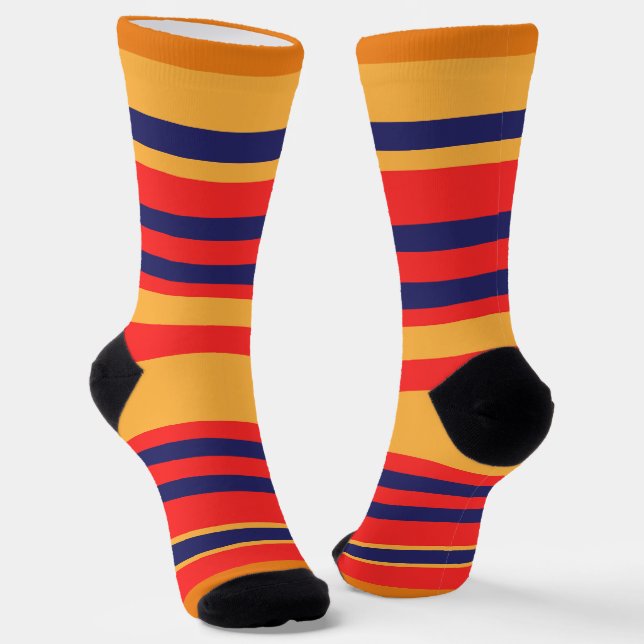 Red Blue Yellow Stripes  Socks (Angled)