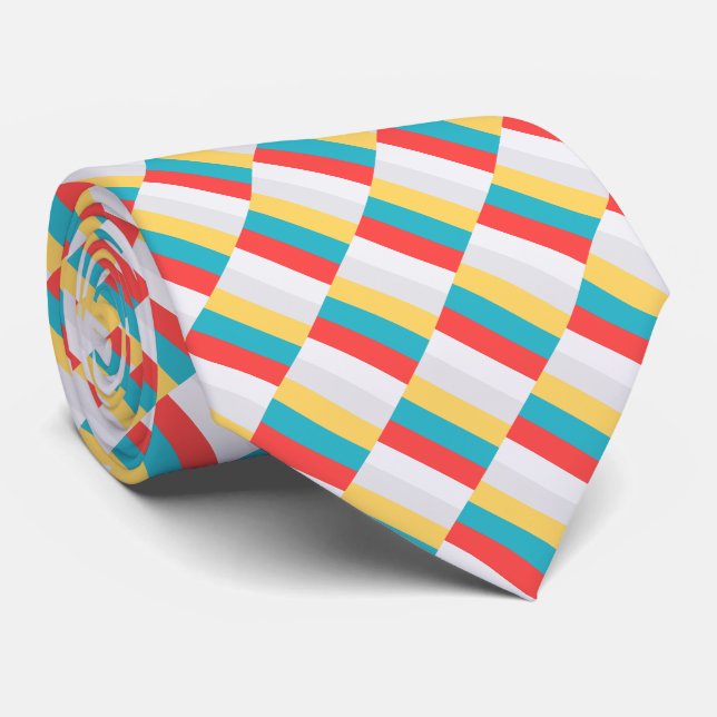 Red Blue Yellow Stripes  Tie (Rolled)