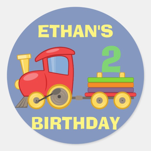Red Blue Yellow Train 2nd Birthday Classic Round Sticker (Front)
