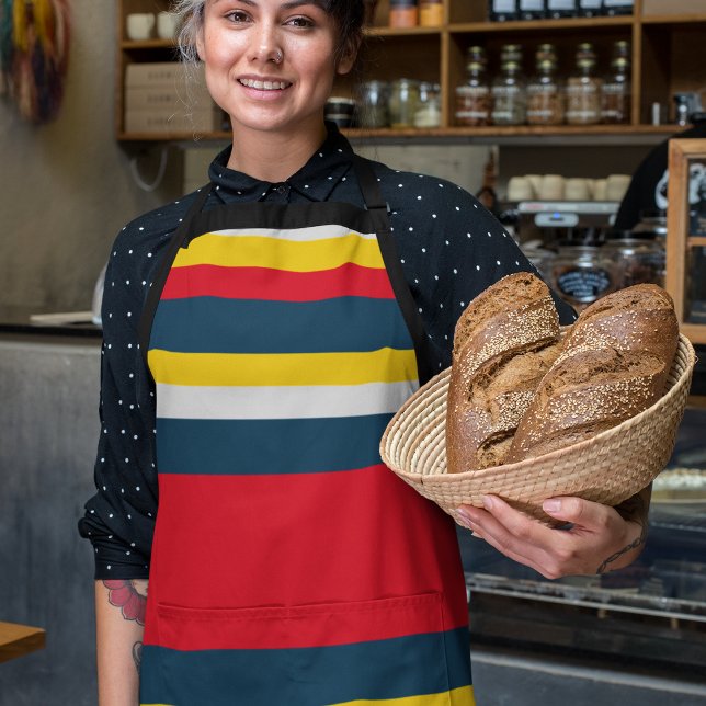 Red Blue Yellow Uniform Stripes Apron (apron)
