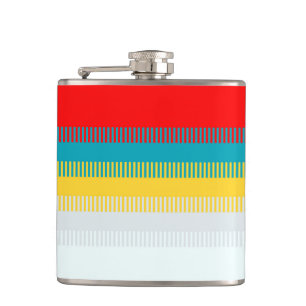 Red Blue Yellow White Grey Abstract Unique Pattern Hip Flask