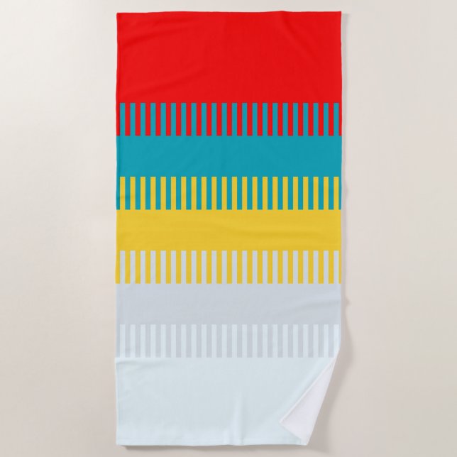 Red Blue Yellow White Grey Chic Unique Pattern Beach Towel (Front)