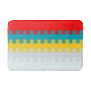 Red Blue Yellow White Grey Cute Chic Unique Stripe Bath Mat