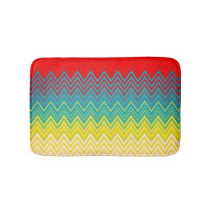 Red Blue Yellow White Zigzag Bath Mat