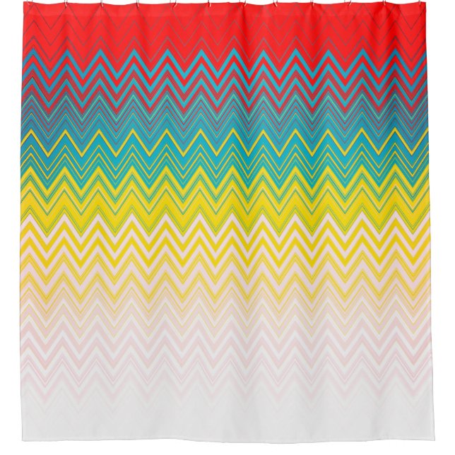 Red Blue Yellow White Zigzag Shower Curtain (Front)