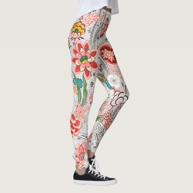 RED BLUE YELLOW WILD FLOWERS TULIPS,LEAVES FLORAL LEGGINGS (Right)