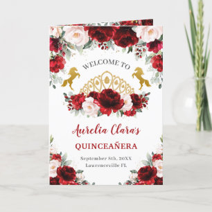 Red Blush Floral Horse Quinceañera Order of Events Programme