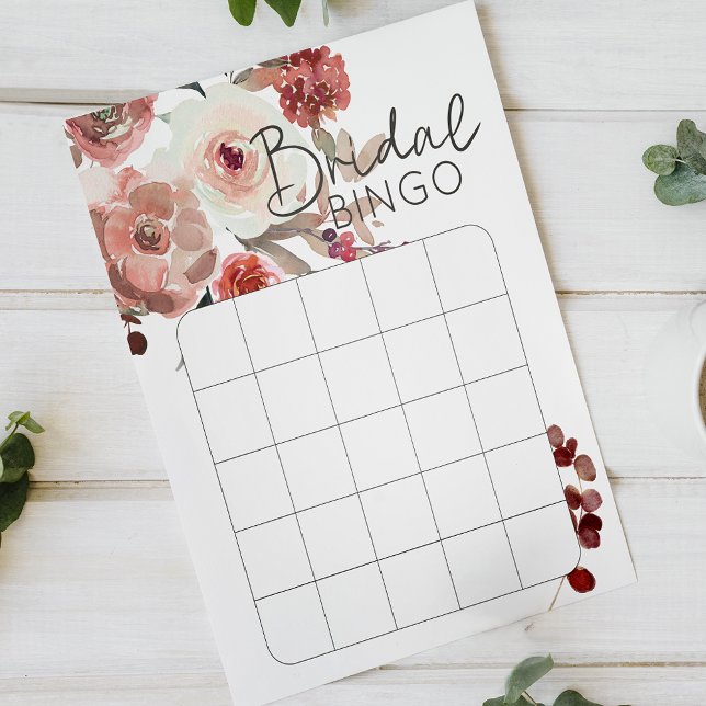 Red Blush Floral Roses Bridal Shower Bingo (Creator Uploaded)