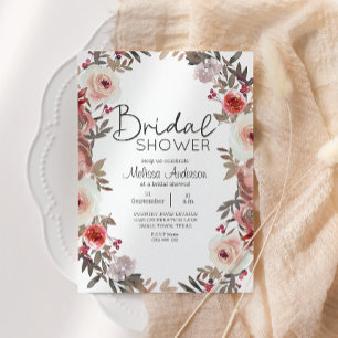 Red Blush Floral Roses Bridal Shower Invitation
