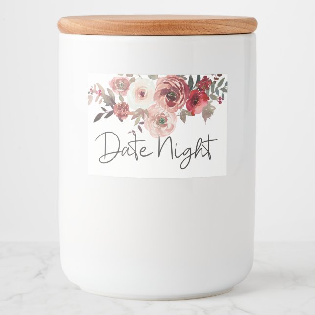 Red Blush Floral Roses Date Night Jar Food Label (Front)