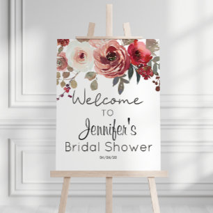 Red Blush Floral Roses Elegant Bridal Shower Poster