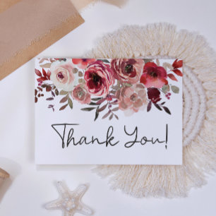 Red Blush Floral Roses Elegant Thank You Card