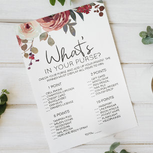 Red Blush Floral Roses Game Whats In Your Purse Flyer