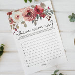 Red Blush Floral Roses Game Where Were We Flyer<br><div class="desc">Where Were We bridal shower game.  Watercolor Red and Blush Floral.  Matching items to complete your event collection are available in our Zazzle store!</div>