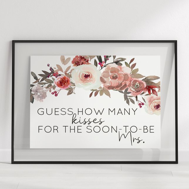 Red Blush Floral Roses Guess How Many Kisses Game Poster (Creator Uploaded)