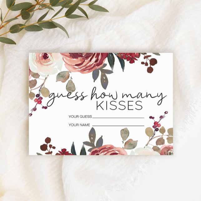 Red Blush Floral Roses How Many Kisses Bridal Game Enclosure Card (Creator Uploaded)