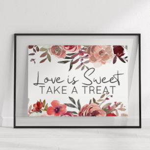 Red Blush Floral Roses Love Is Sweet Favour Poster