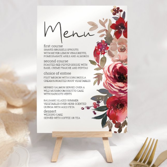 Red Blush Floral Roses Romantic Wedding Menu (Creator Uploaded)