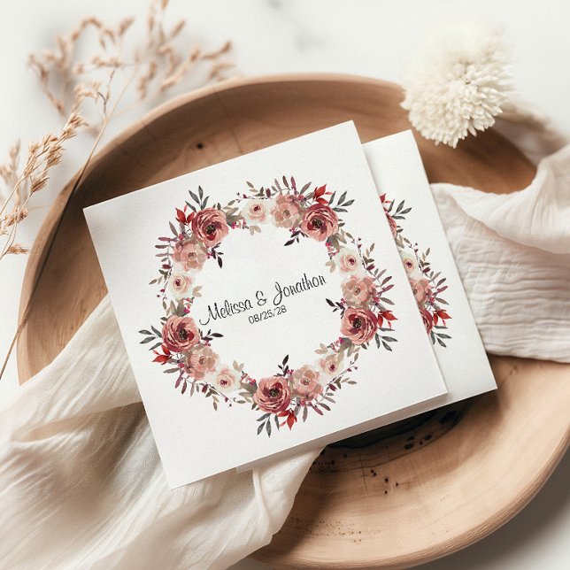 Red Blush Floral Roses Romantic Wedding Napkin (Creator Uploaded)