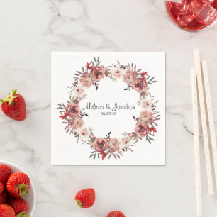 Red Blush Floral Roses Romantic Wedding Napkin