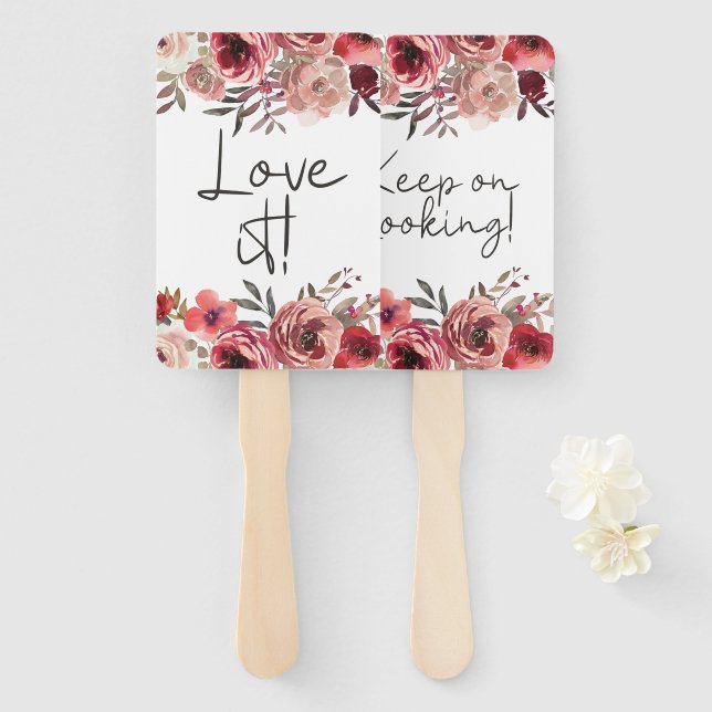 Red Blush Floral Roses Say Yes To The Dress Hand Fan (Front and Back)