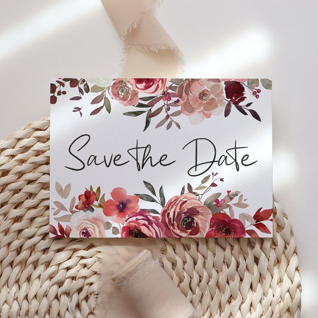 Red Blush Floral Roses Trendy Save The Date (Creator Uploaded)