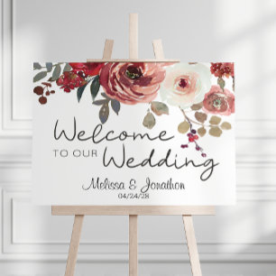 Red Blush Floral Roses Wedding Poster