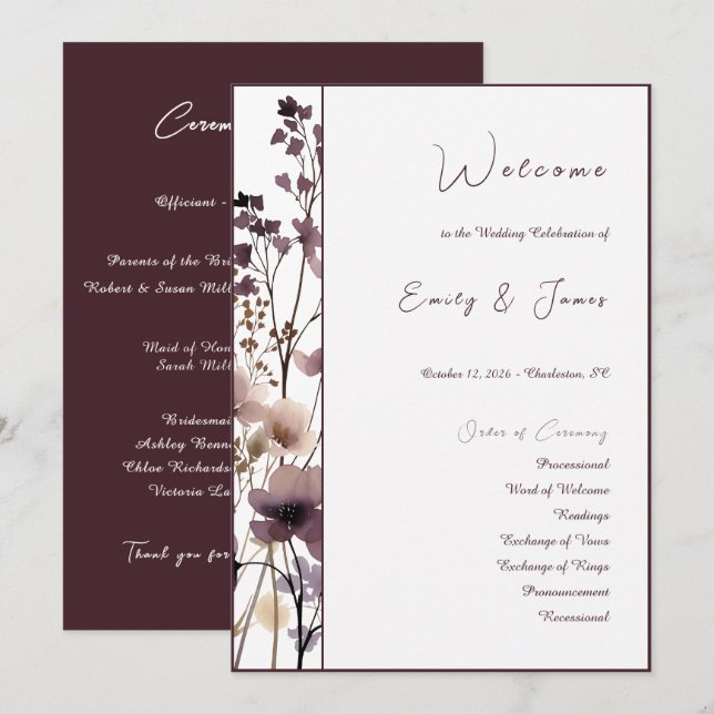 Red Blush Floral Wedding Elegant Romantic Programme (Front/Back)