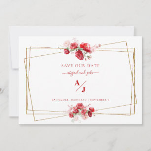Red & Blush Floral Wedding Save our Date Save The Date