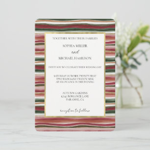 Red Blush Green Pink Gold Stripes Wedding Invitation