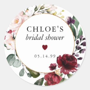 Red Blush Pink Floral Bridal Shower Favour Classic Round Sticker