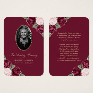 Red Blush Pink Floral Funeral Prayer Card