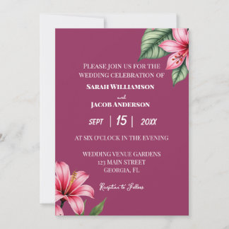 Red Blush Pink Floral Invitation