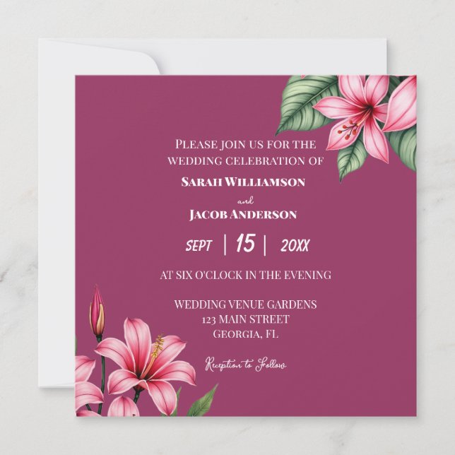 Red Blush Pink Floral Invitation (Front)