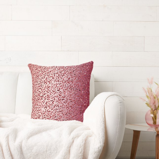 Red Blush Pink Glitter Sparkle Leopard Print       Cushion (Couch)