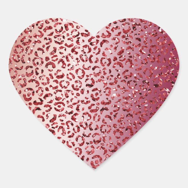 Red Blush Pink Glitter Sparkle Leopard Print       Heart Sticker (Front)