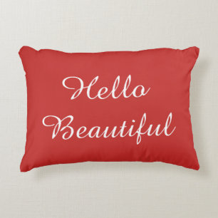 Red Blush Pink Hello Beautiful Decorative Cushion