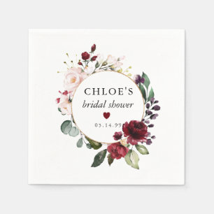 Red Blush Pink Rose Floral Bridal Shower Napkin
