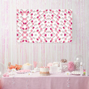 Red & Blush Pink Symmetrical Floral Garden Pattern Banner