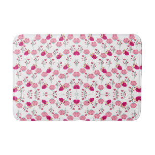 Red & Blush Pink Symmetrical Floral Garden Pattern Bath Mat